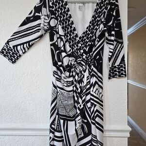 Joseph Ribkoff Monochrome Abstract Long Sleeve Dress